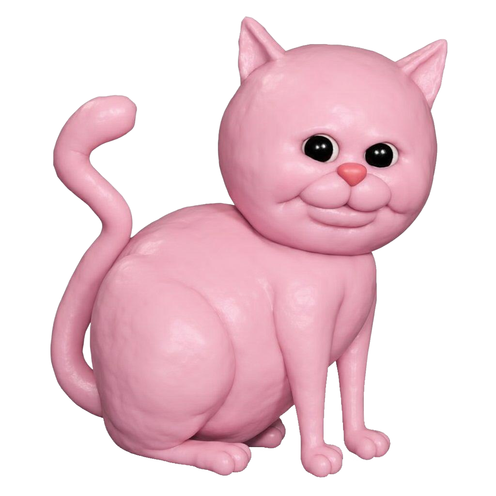 A glossy pink cat with a perfectly smooth face